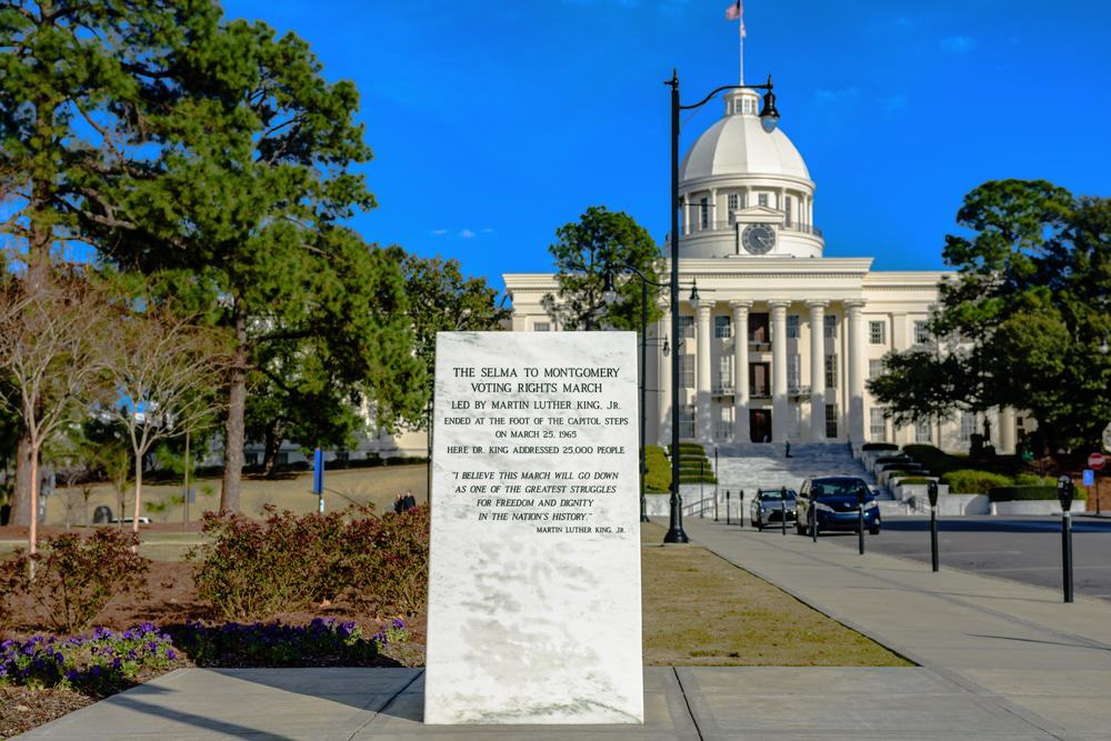 Memorial marker for the Selma to Montgomery Voting Rights March